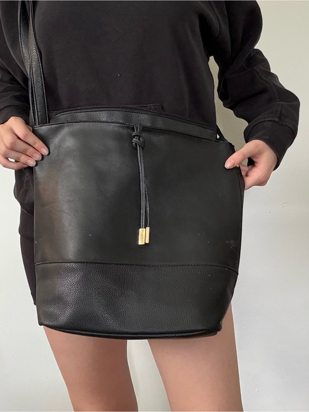 Black leather shoulder bag